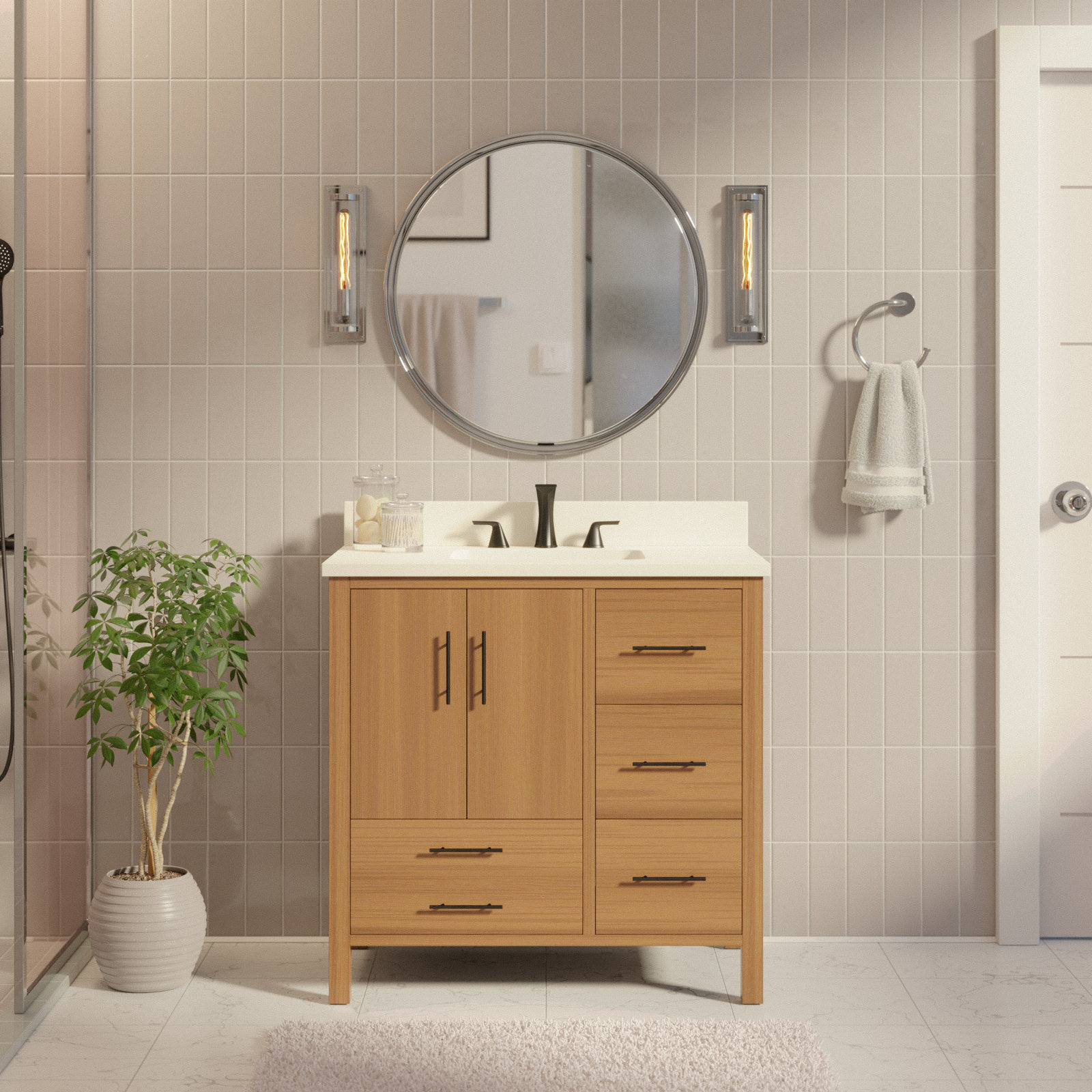 Kiara 36'' Single Bathroom Vanity, Blonde, Matte White