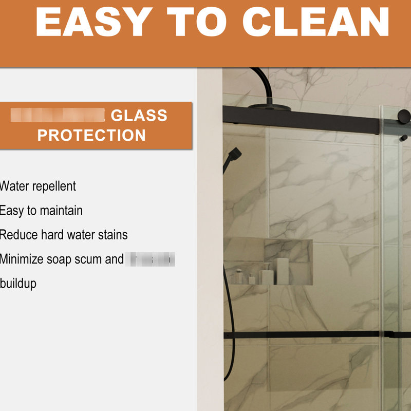 Porte de douche noire matte avec verre de 8 mm - 60 po X P 74 H, fonctionnement en douceur, rails de guidage réglables, matériau insonorisant transparent, paisible