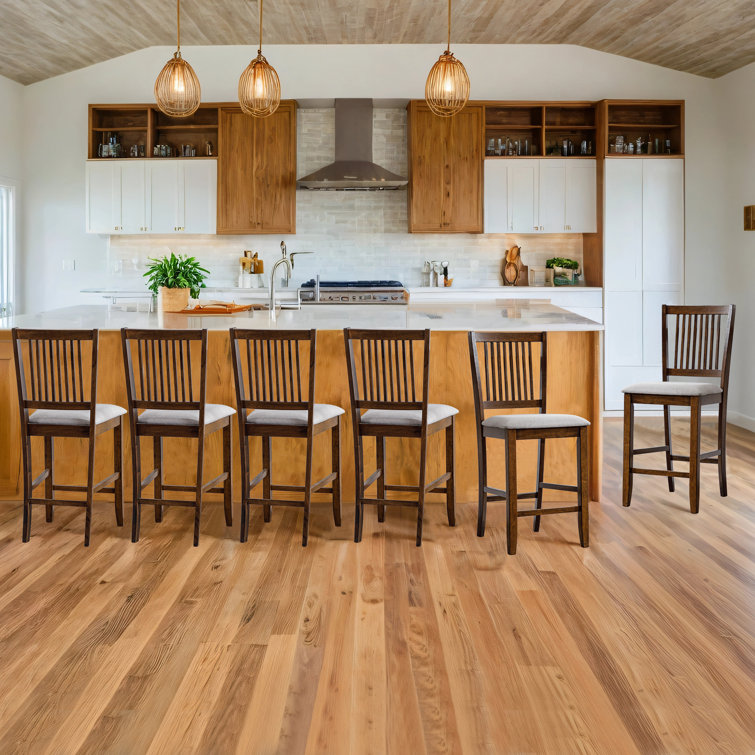Chic Slat Back Wooden Counter Stools with Upholstered Seats