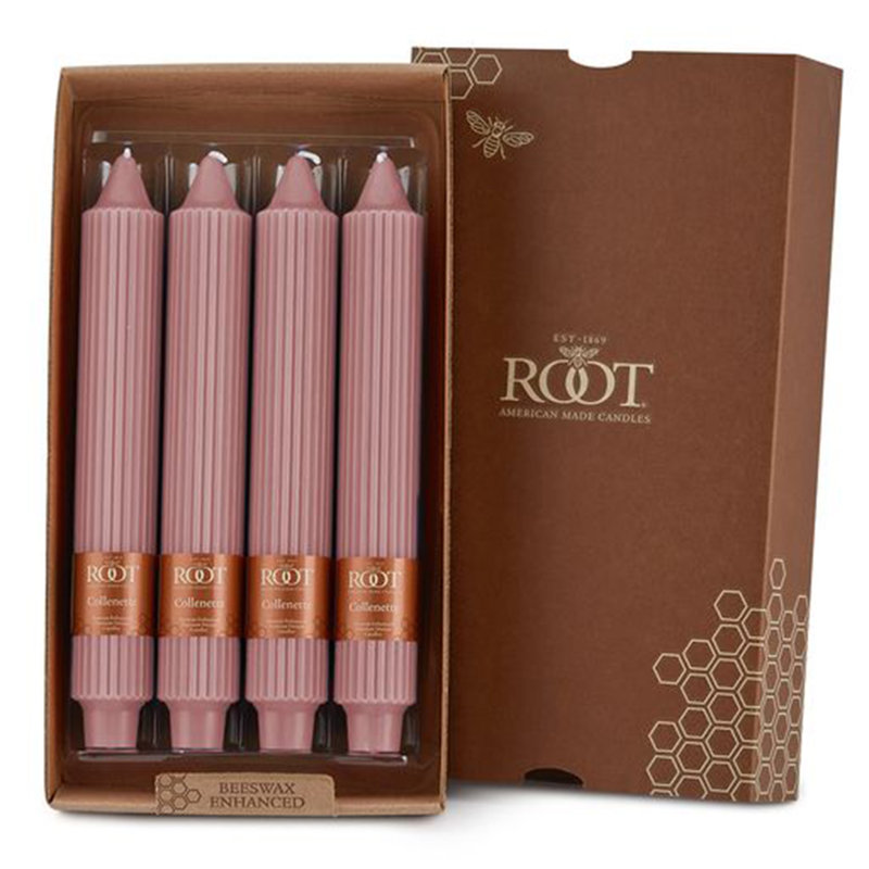 Grecian Collenette Unscented Taper Candle, 9" H x 1.25" W x 1.25" D, Dusty Rose
