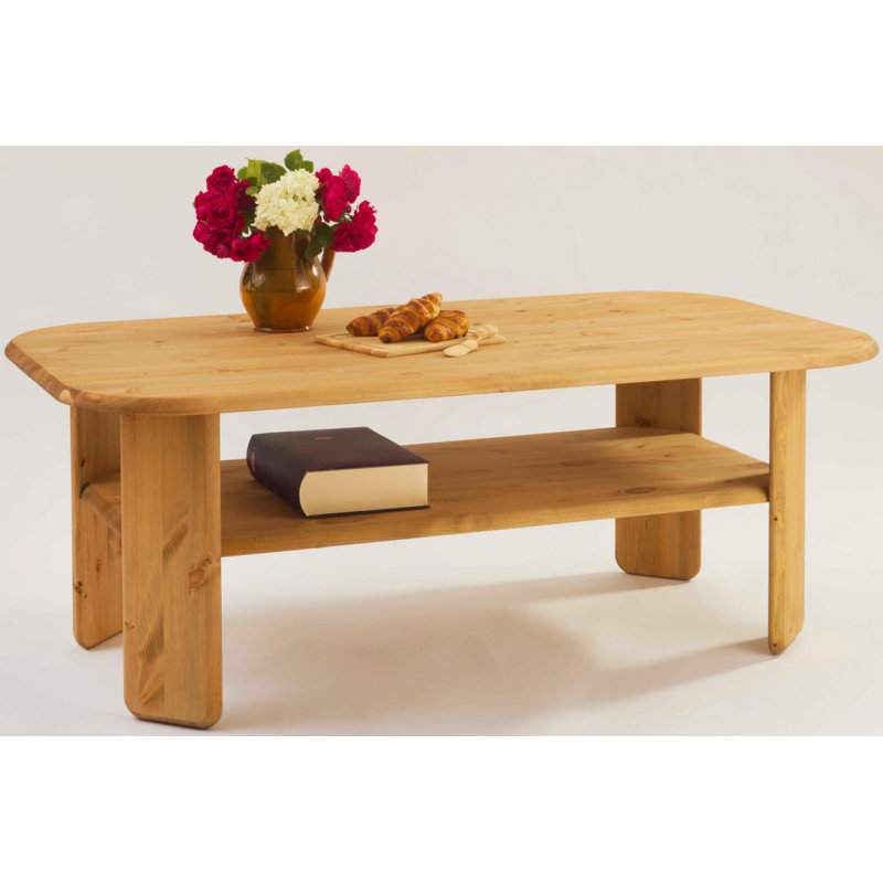 Brighton Solid Wood Four Leg Coffee Table with Storage, OIled 