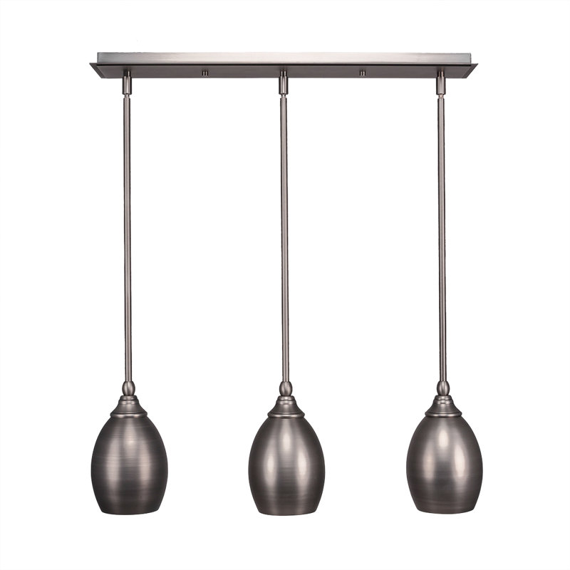 3 Light Stem Hung Linear Pendalier Shown With 5", Brushed Nickel