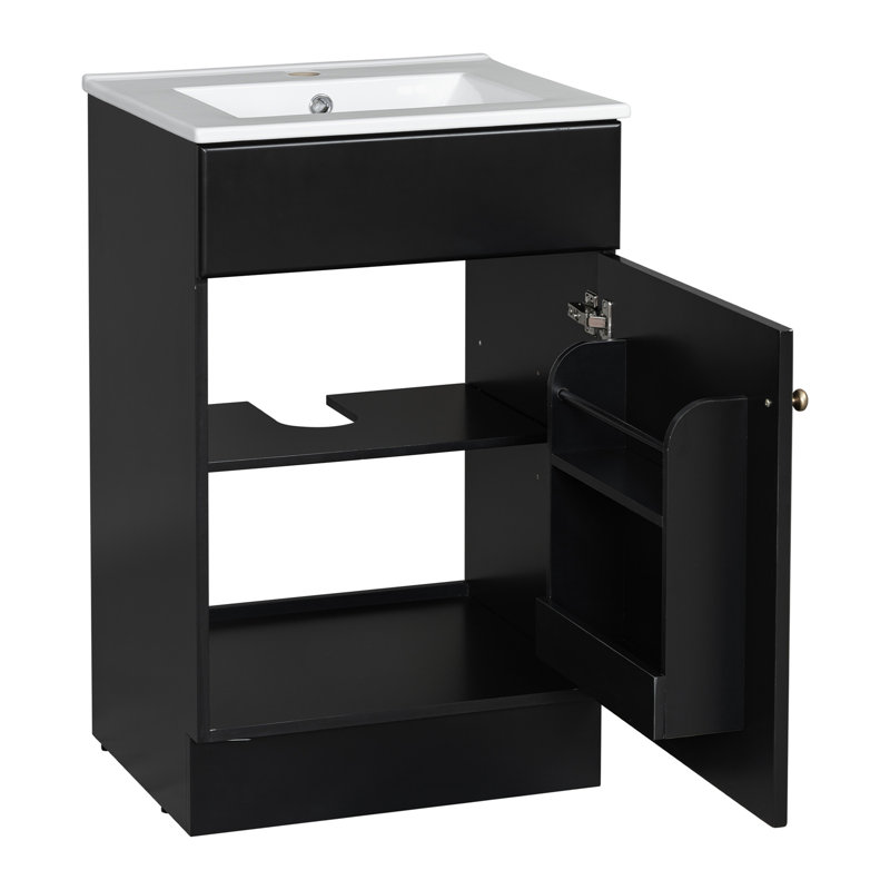 20" Bathroom Vanity With Sink, Vanity Cabinet With Door Shelf And Adjustable Shelf, Black, Black