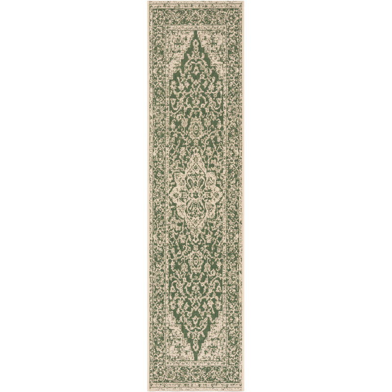Danya Oriental Green/Cream Indoor/Outdoor Area Rug, Runner 2'2" x 12'