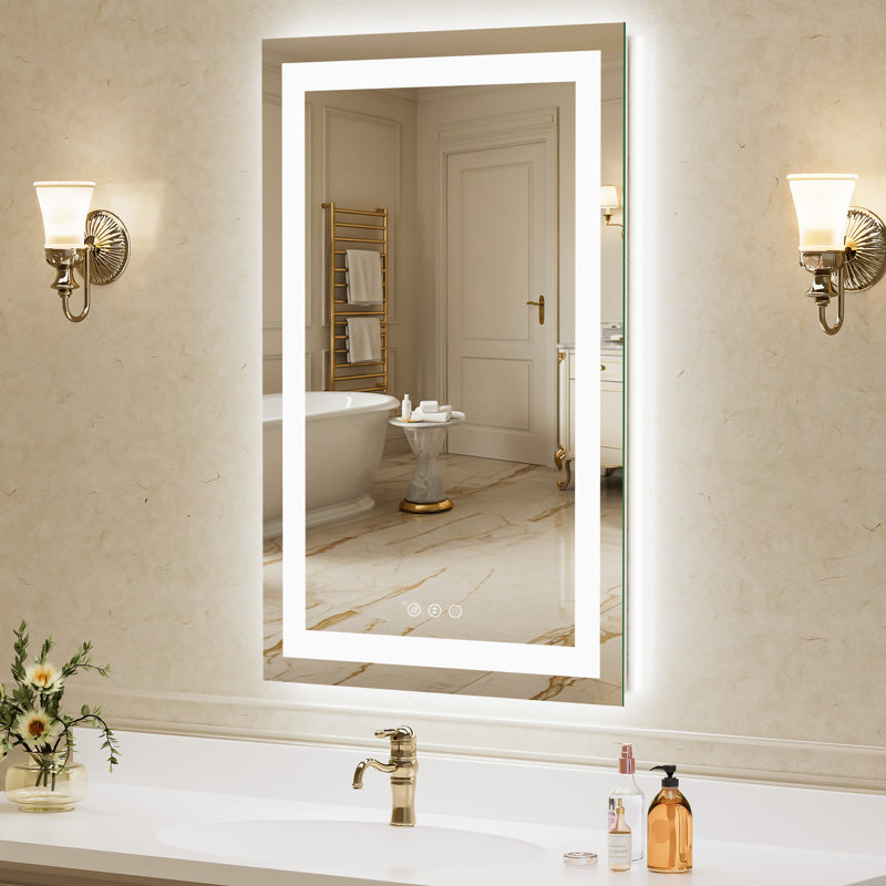 Miroir de salle de bain / meuble-lavabo à DEL lumineux certifié UL avant et arrière - verre trempé antibuée à intensité variable