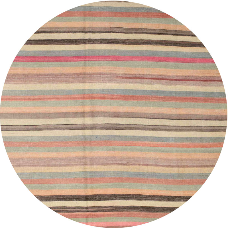 Tapis brun à rayures Virgina, Rond 6 pi