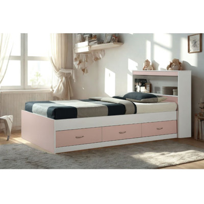 Twin-Size Storage Platform Bed with Bookcase Headboard and 3-Drawers for Clothing, 