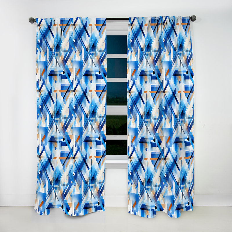Rideau obscurcissant géométrique abstrait bleu et blanc Cobalt II - 1 panneau, L 52 po x L 90 po