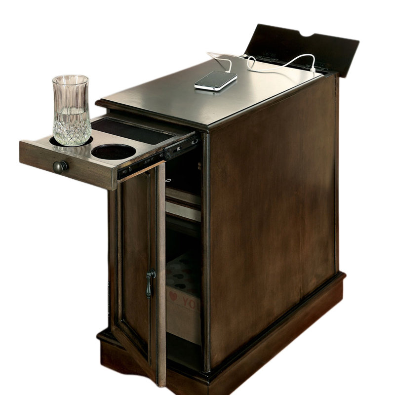 Porte-gobelet escamotable transitionnel pour table d'appoint avec prise USB intégrée, Gris