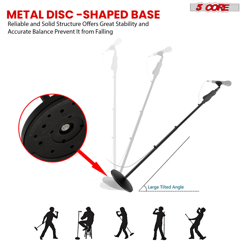 5 Core Universal Microphone Stand Height Adjustable 35 to 57" Round Base Floor Mic Holder Metal Build