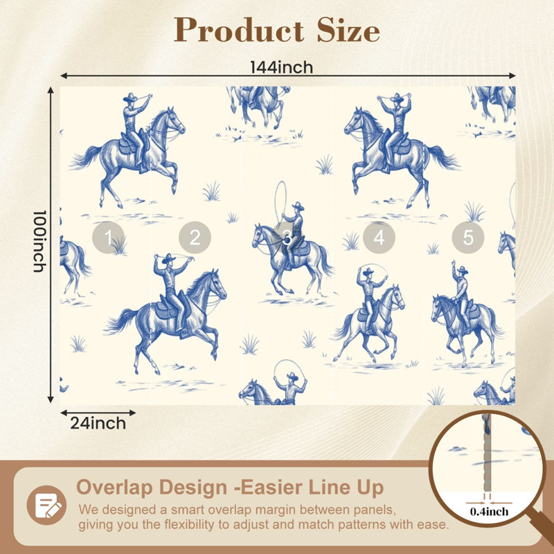 Papier peint auto-adhésif Western Cowboy Ride Horse, L 144 po x l 100 po