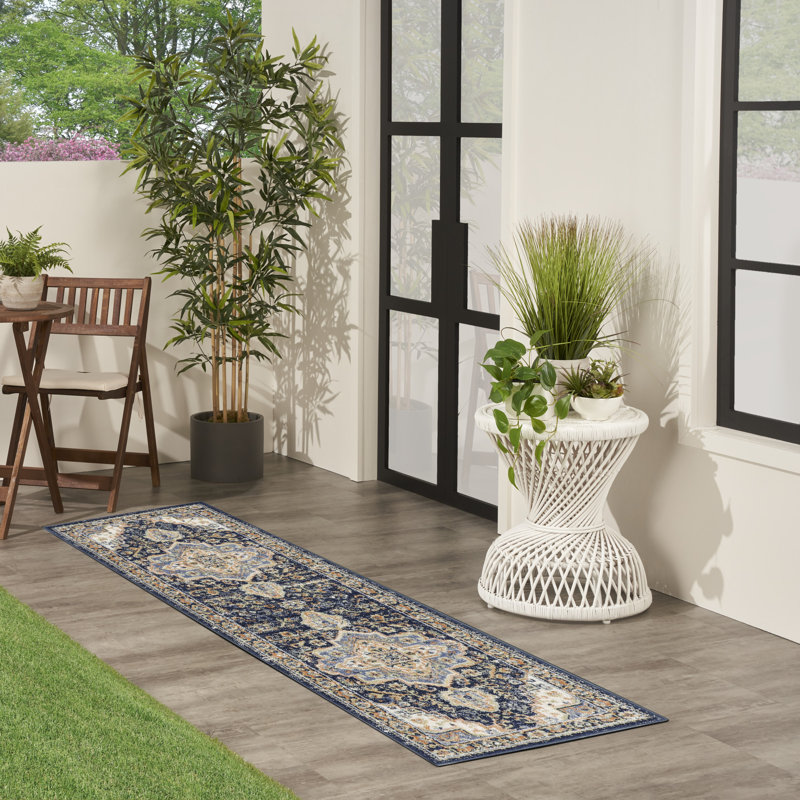 Nourison Essentials Persian Navy Indoor/Outdoor Area Rug, Runner 2'2" x 14'