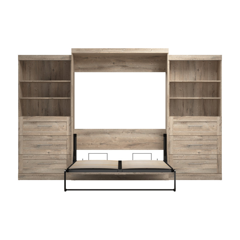 Lit plateforme escamotable avec rangement Arlex, Grand, Gris rustique