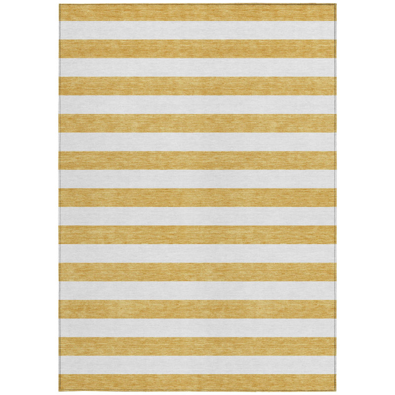 Tapis intérieur lavable antidérapant à rayures dorées 5 pi x 8 pi