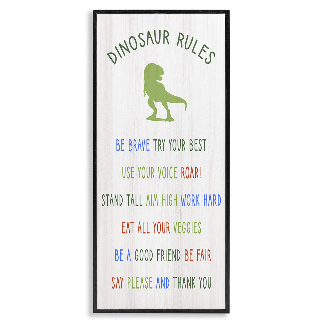 Dinosaur Rules Listed Kids T-Rex Green Reptile Gray Farmhouse Oversized Rustic Framed Giclee Texturized Art By Daphne Polselli Stupell Industries Frame