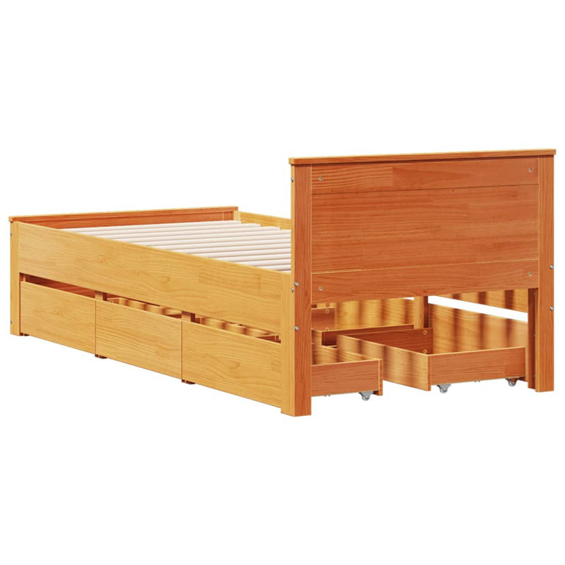 Dairine Solid Wood Storage Bed, Small Single (2'6), Wax Brown