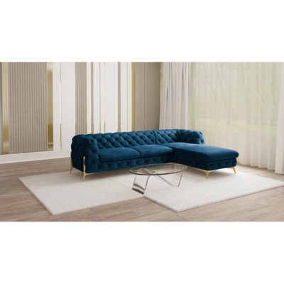 Corner Chaise Chesterfield Sofa  with Gold Metal Legs