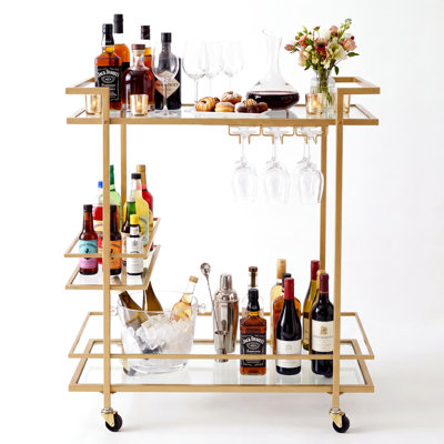 Chariot-bar en métal avec tablettes en miroir Harter