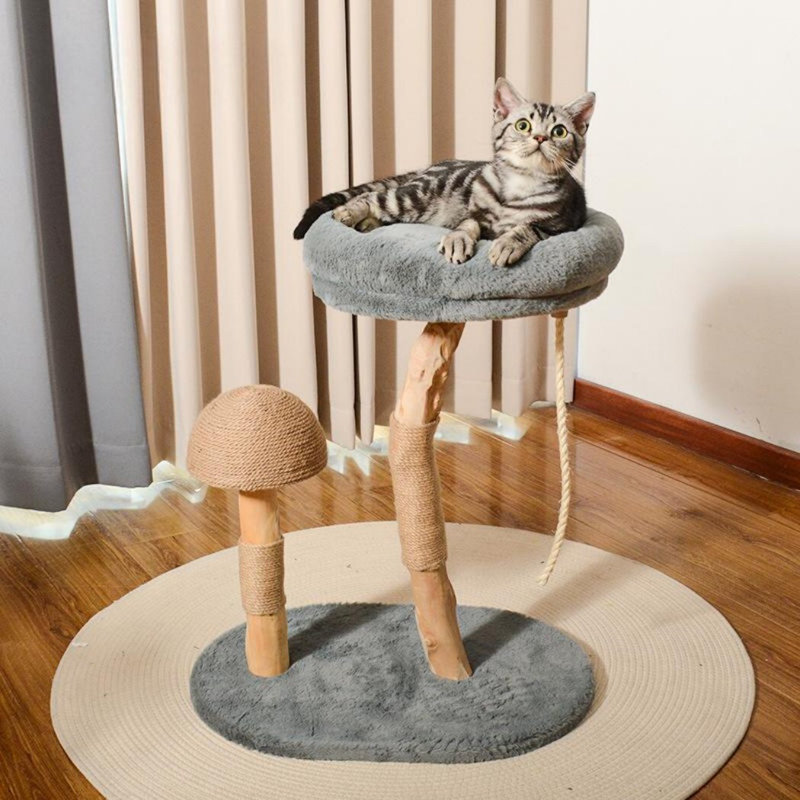 Gray Sisal Solid Wood Cat Tree