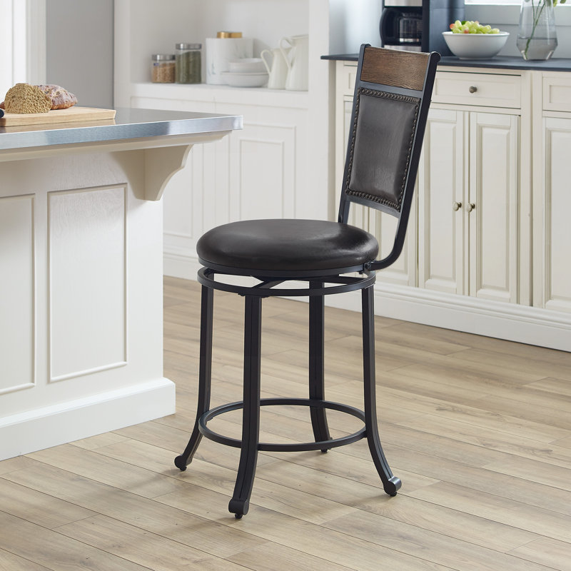 Roni Swivel Upholstered Counter Stool with Metal Frame, Counter Stool (24” Seat Height)