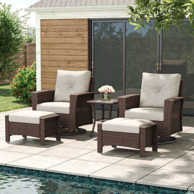 Winston Porter 5 Piece Wicker Patio Furniture Set, Classis Outdoor Conversation 360 Degree Swivel Chairs Set with Coffee Table by Winston Porter