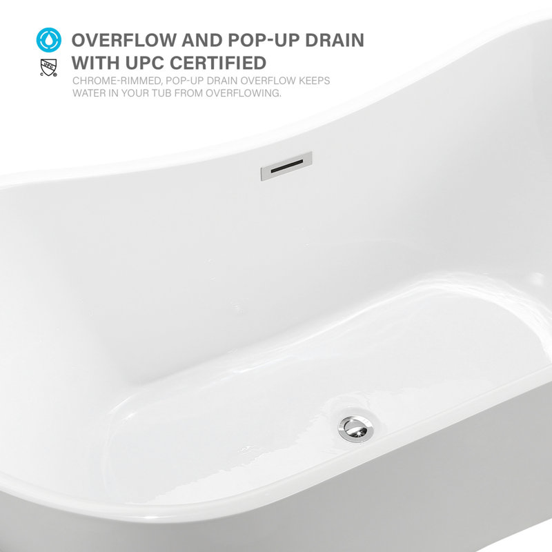Ophelia 71" x 32'' Freestanding Soaking Acrylic Bathtub, White/Brushed Nickel