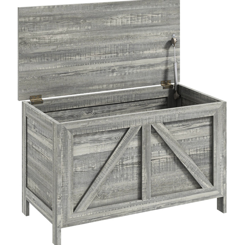 Accent Cabinet, Farmhouse Storage Chest, Lift Top Box Organizer With Safety Hinge To Open Up 100°