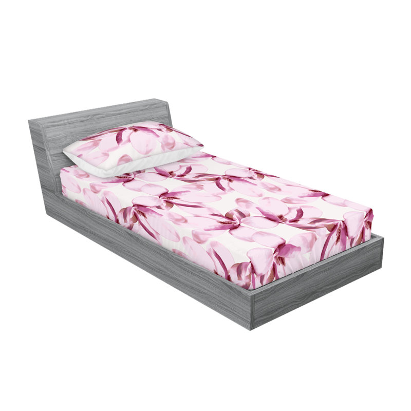 Drap-housse Ambesonne et taie décorative Magnolias, Ensemble de draps pour lit simple avec 1 taie d'or
