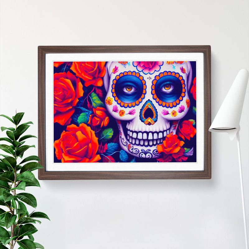 Glowing Floral Sugar Skull - Framed Print