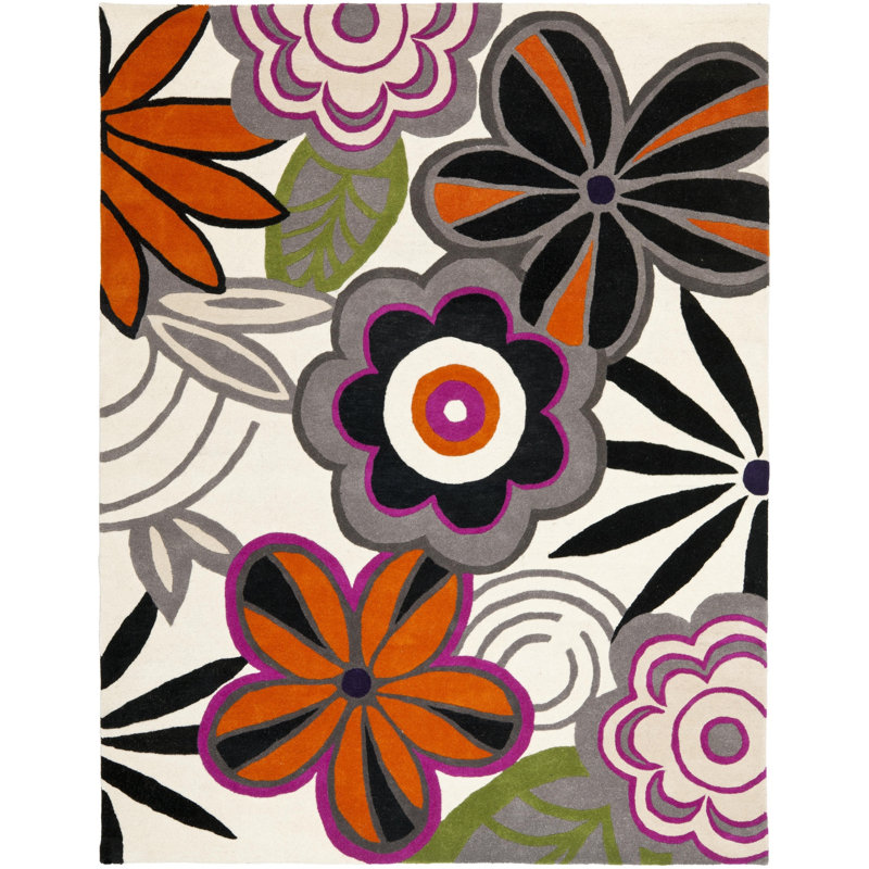Clovill Soho Hand Tufted Wool And Viscose Floral Rug, Rectangle 7'6" x 9'6"