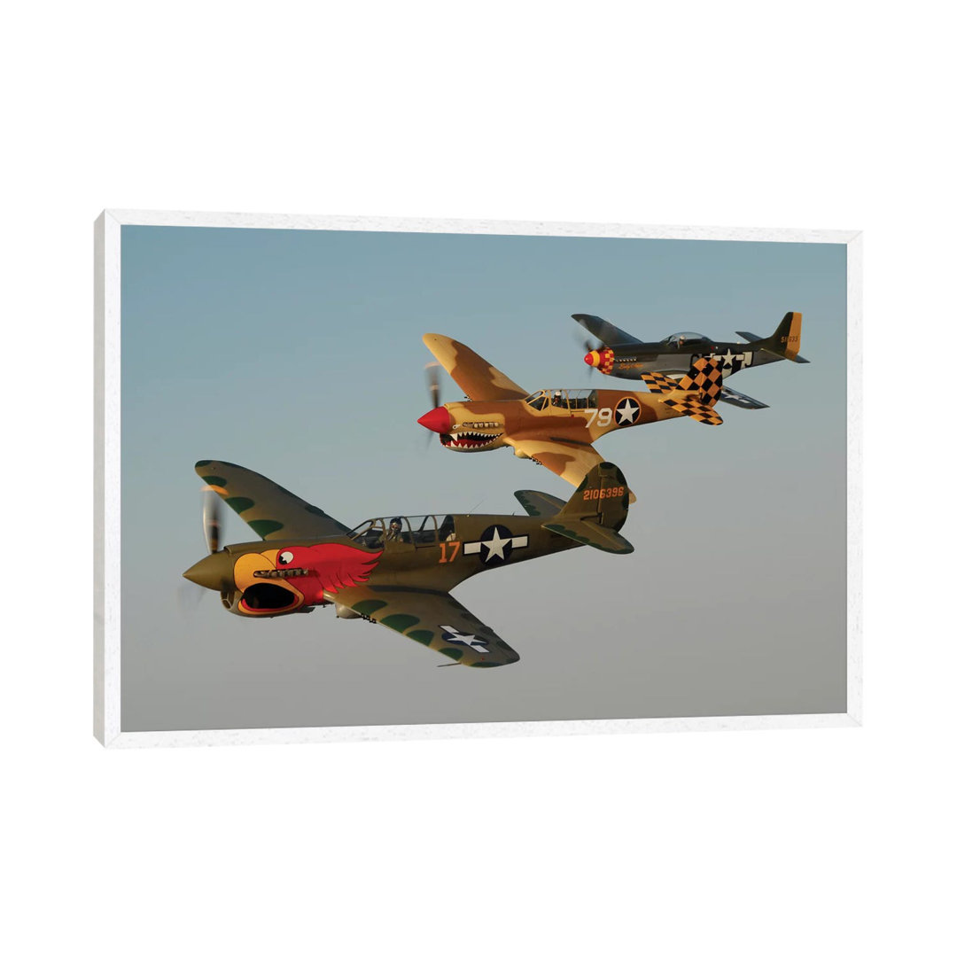 Two P-40 Warhawks And A P-51D Mustang Flying Over Chino, California von Phil Wallick - Gallery-Wrapped Canvas Giclée on ...