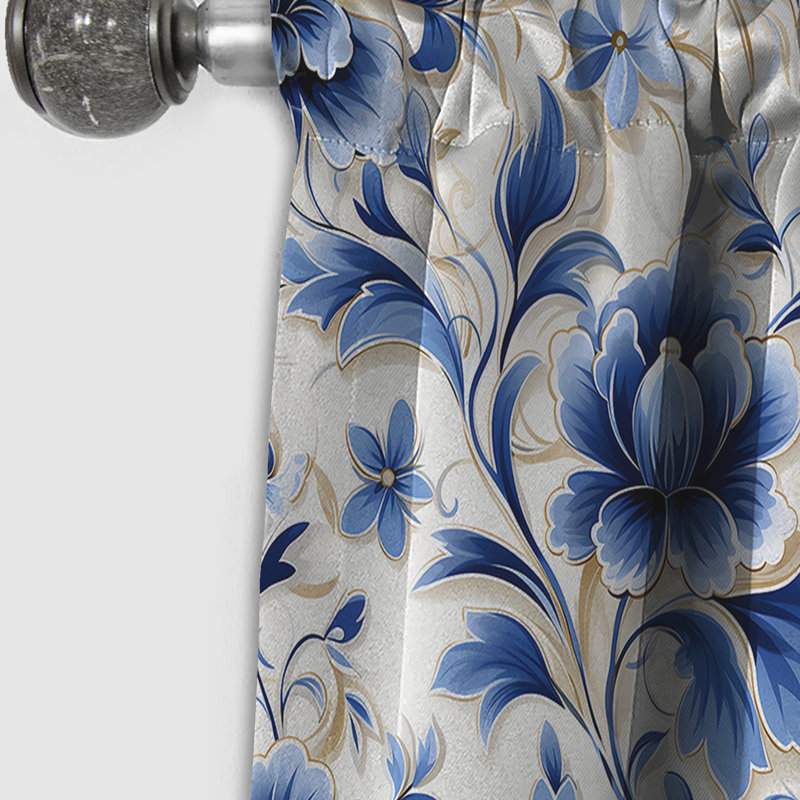 Motif victorien de cobalt Ii Victorian III - rideau damas - 1 rideau occultant, L 52 po x L 63 po