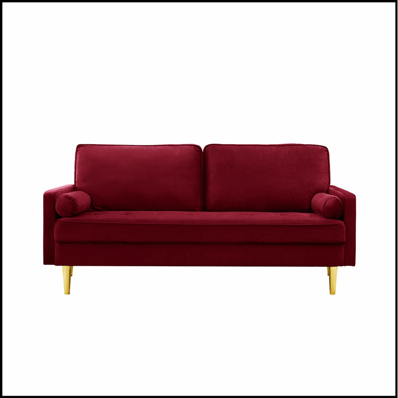 65-Inch Minimalist Velvet Sofa With Metal Legs, Comfortable And Stylish For Modern Living Rooms And Bedrooms, Red