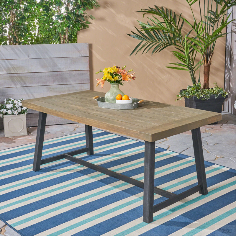 Table de salle à manger d'extérieur en bois d'acacia, finition gris sablé et noir