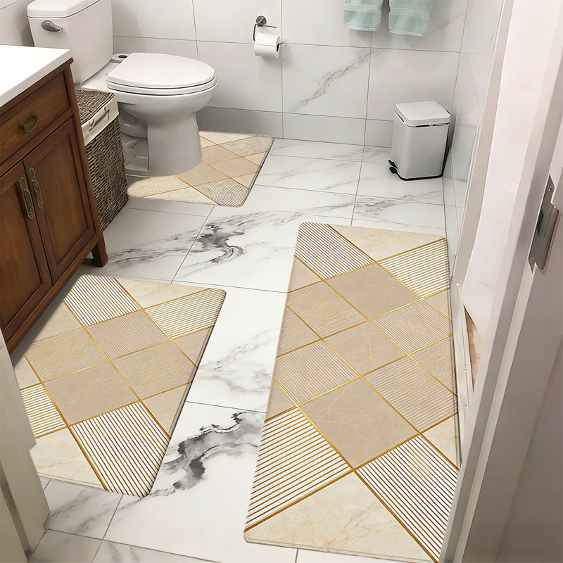 Ensemble de tapis de toilette pour salle de bain 3 pièces Gold 47 po Gold