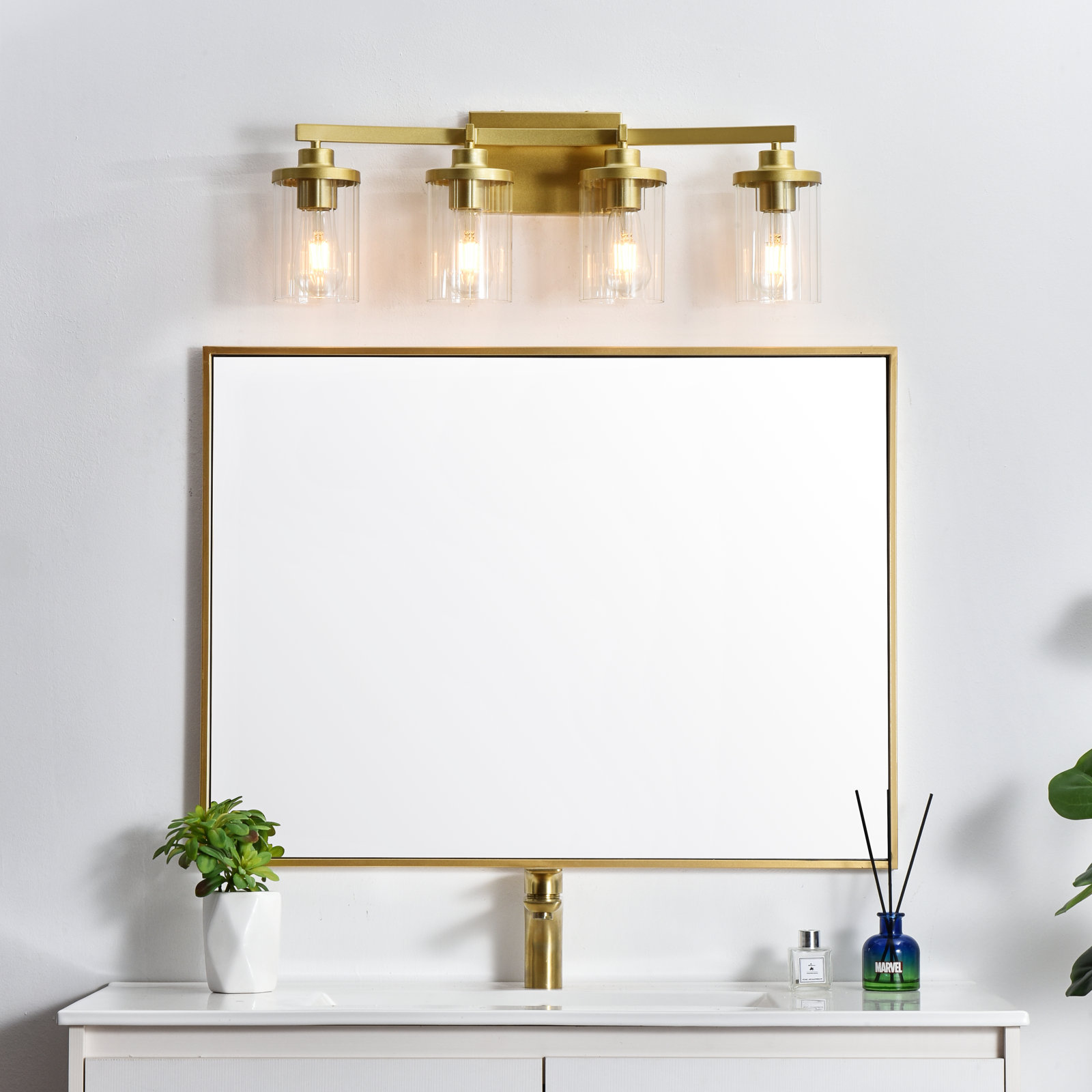 Dariela Dimmable Vanity Light, Brass, 10" H x 25" W x 25" D, 4 Lights