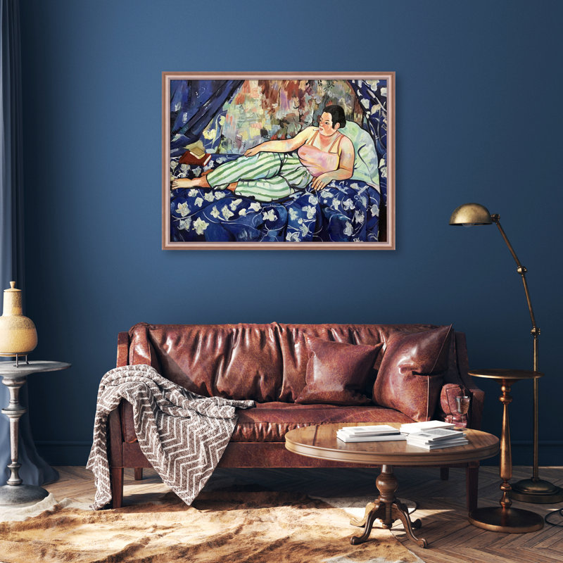La chambre bleue par Suzanne Valadon avec cadre à billes Java, Or rose