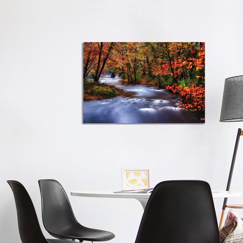 Méandres de la rivière Lamingtorn avec des couleurs d'automne, New Jersey, H 26 po x l 40 po