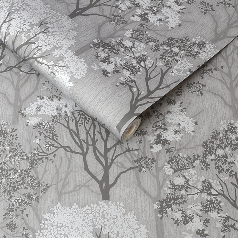 Sublime Mid Grey/Silver Woodland Silhouette Wallpaper