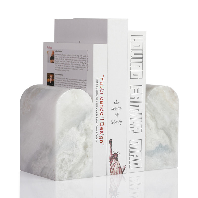 Serre-livres en marbre (ensemble de 2), Blanc / gris clair, H 4,64 po x l 2,54 po x P 5,66 po