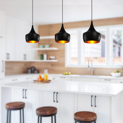 Mini luminaire suspendu noir - Luminaire suspendu moderne à 1 lumière pour îlot de cuisine, salle à manger - Compatible avec DEL E26, tringle réglable