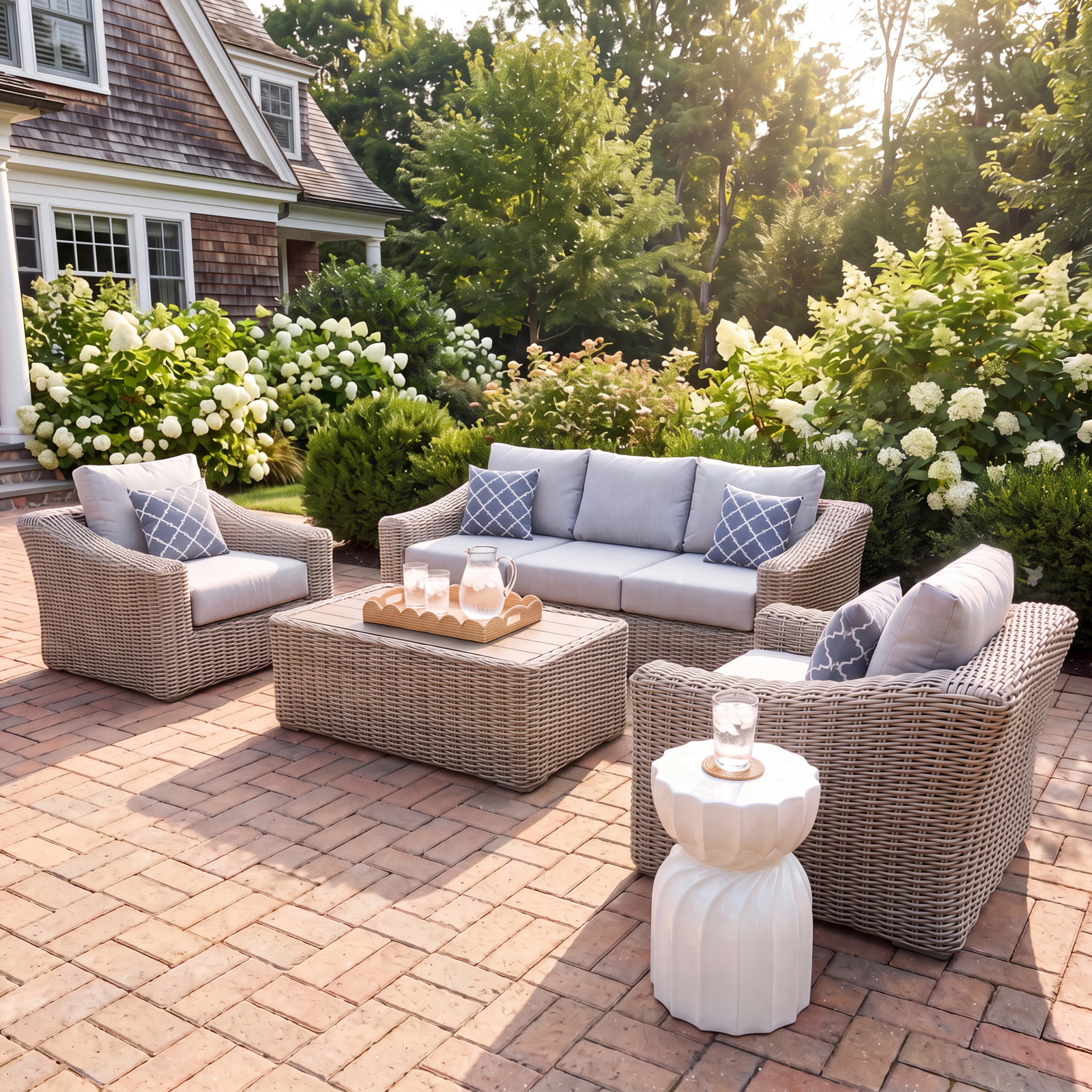 Sommer 5 - Person Patio Conversation Set with Cushions, Light Gray