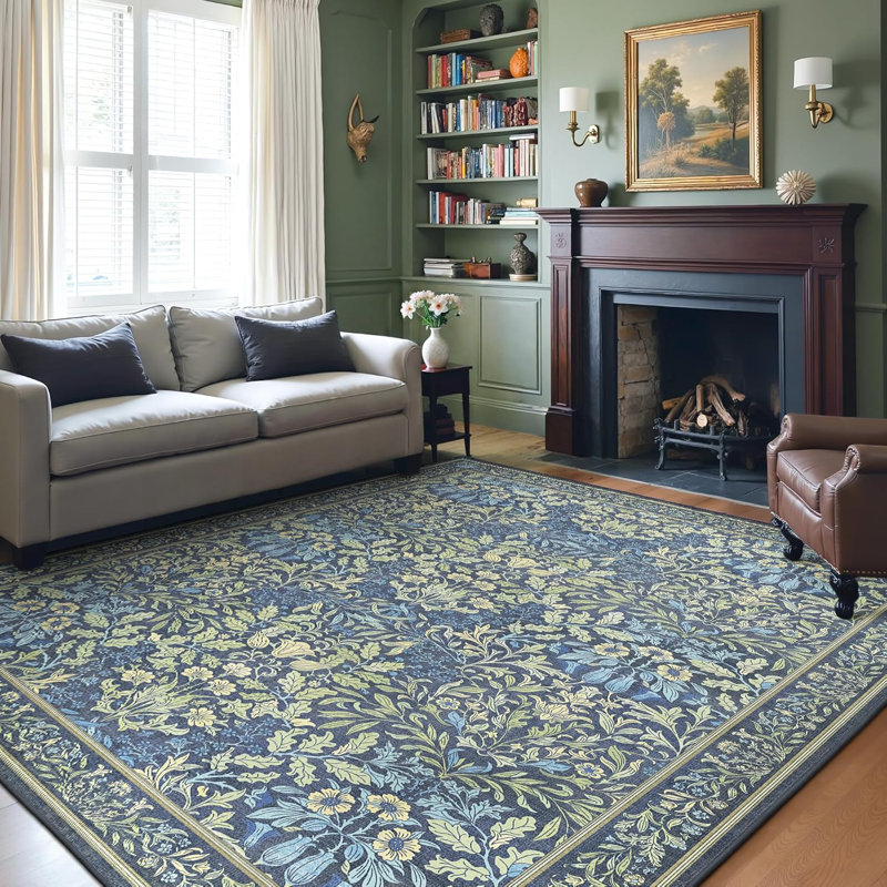 Oriental Vintage Machine Washable Non-Slip Dark Green Indoor Area Rug, Rectangle 8' x 10', Dark Green