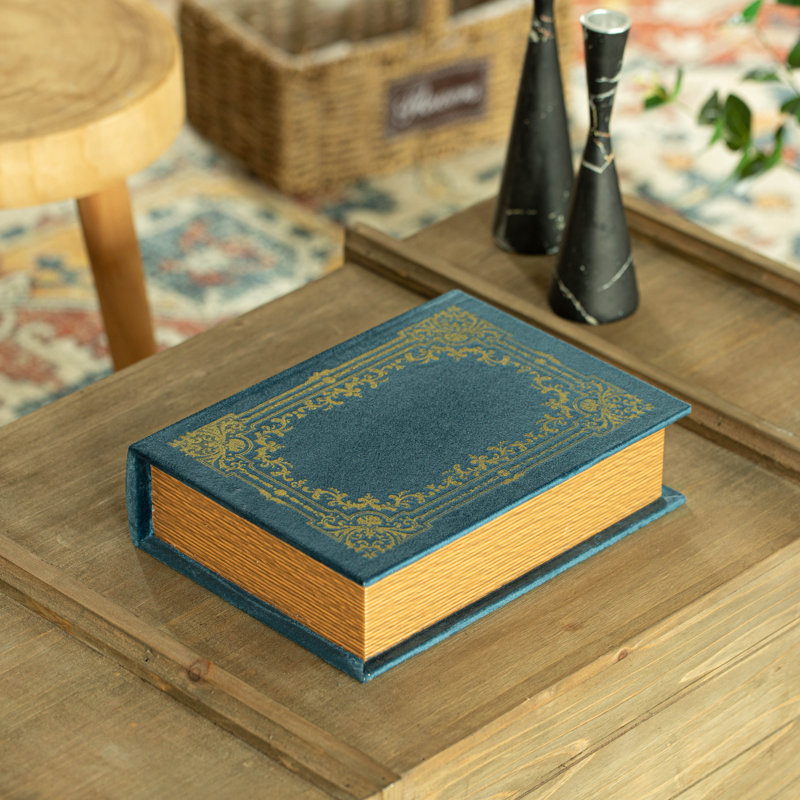 Ensemble de 4 boîtes de rangement décoratives en forme de livre rétro, bleu