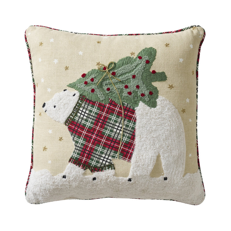Hallmark 18" X 18" Beige Polar Bear Holiday Decorative Pillow