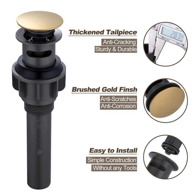 Pop-Up Bathroom Sink Drain with Overflow( 2Pack), Gold