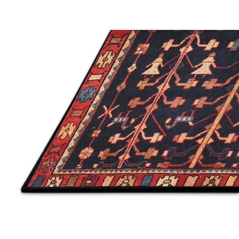 Tapis traditionnel rouge / noir, Rectangle 7 pi x 9 pi