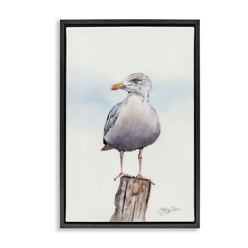 Cadre flottant Seaside Seagull Perch, conception de Cady, Cadre flottant noir de jais, H 25 po x l 17 po