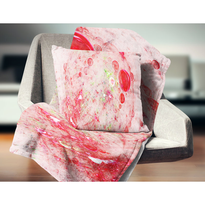 Bulles sphériques sphériques - coussin imprimé abstrait, 18 po x 18 po, Rouge / Blanc, Coussin décoratif