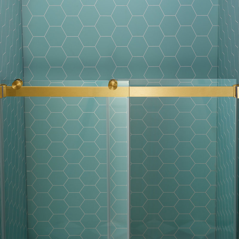 44-48" W x 80" H Double Sliding Semi- Frameless Shower Door with 5/16"(8mm) Clear Tempered Glass, Brushed Gold